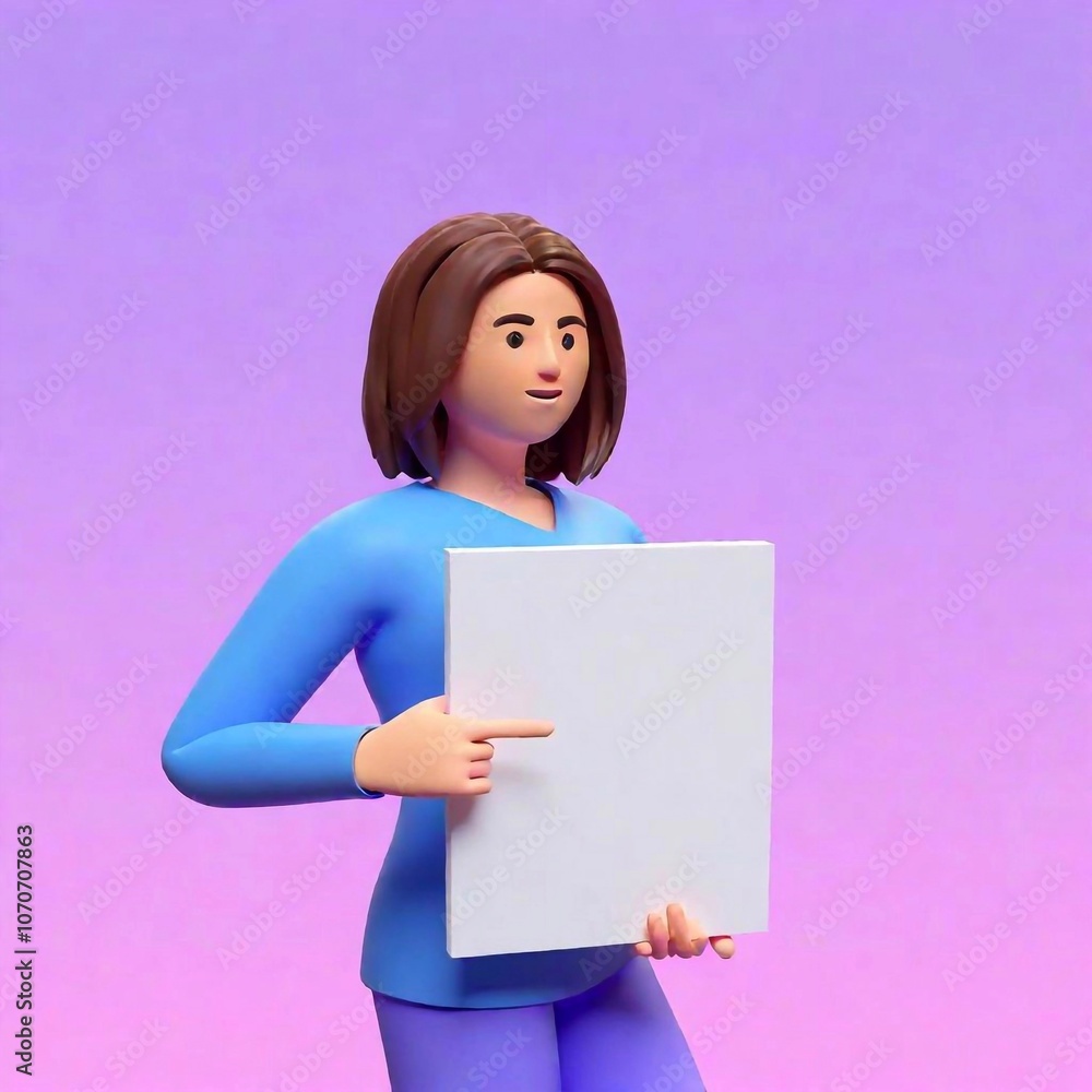 Women empowerment poster example, 3d illustration art. woman holding in hands clear white poster paper with no text, Women empowerment poster example, 3d illustration art. woman holding in hands clear white poster paper with no text,