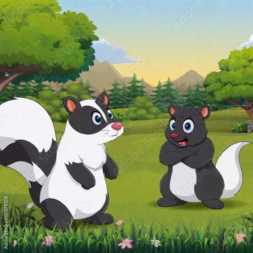 illustration of two funny black and white cartoon characters photo