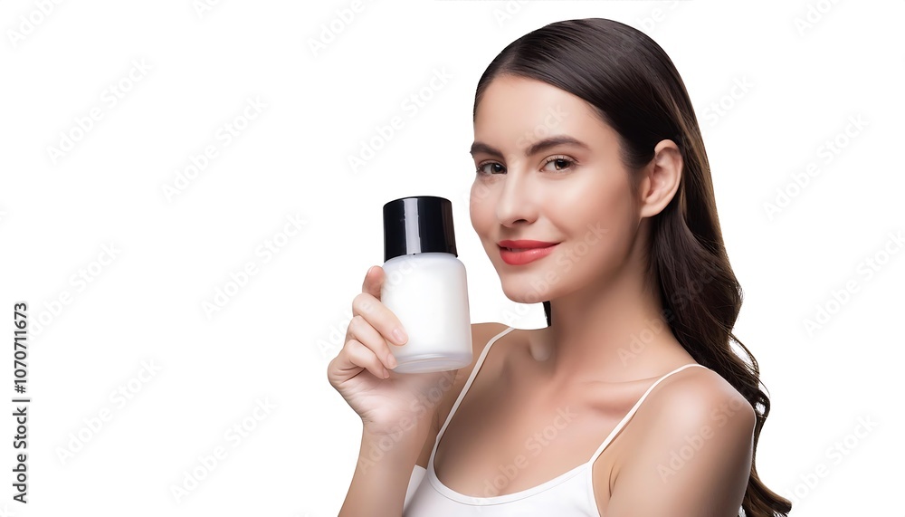 Smiling woman holding a cup of coffee, caring for her skin with beauty cream Smiling woman holding a cup of coffee, caring for her skin with beauty cream