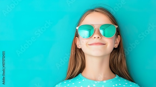 Stylish Girl in Sunglasses Against Vibrant Background