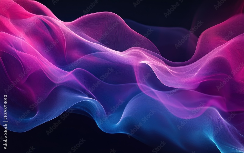 Obraz premium Abstract flowing waves in shades of pink and blue on a dark background.