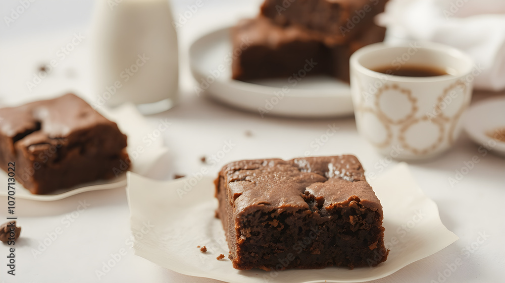 Dark chocolate espresso brownies, white and gray textured background. Baked Dark chocolate espresso brownies, white and gray textured background. Baked