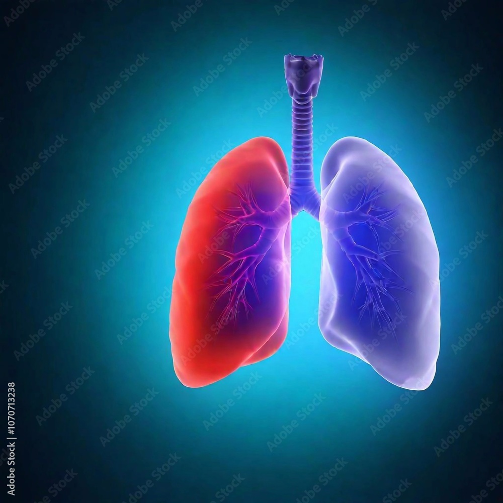 Translucent lungs in red and blue tones with shine and 3D volume without trachea Translucent lungs in red and blue tones with shine and 3D volume without trachea