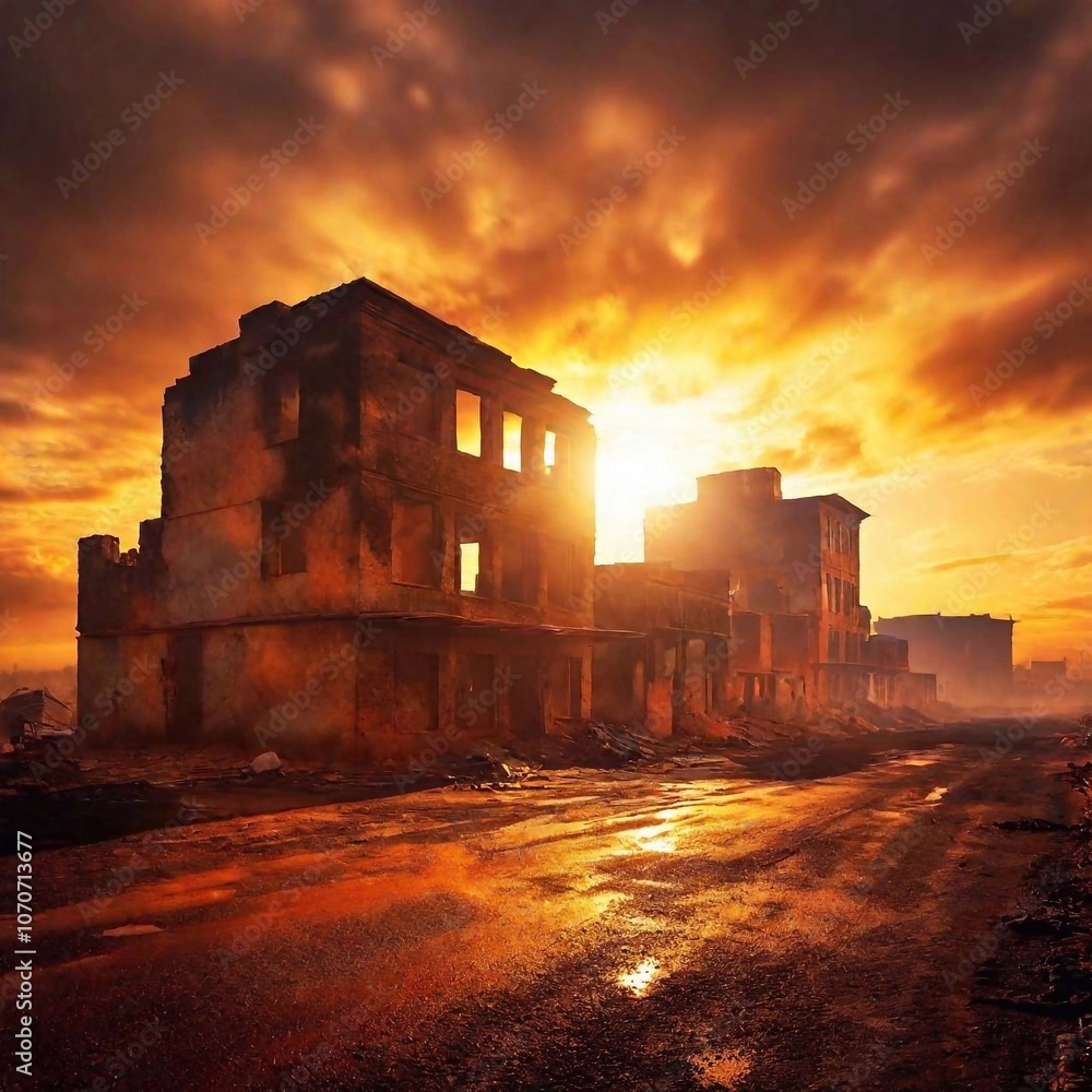 Fototapeta premium ruined house in the city