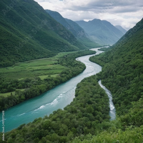 Scenic aerial view of the mountain landscape with a forest