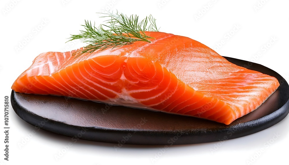 Raw salmon fillet, a vibrant red steak, ready for sushi or a gourmet meal Raw salmon fillet, a vibrant red steak, ready for sushi or a gourmet meal