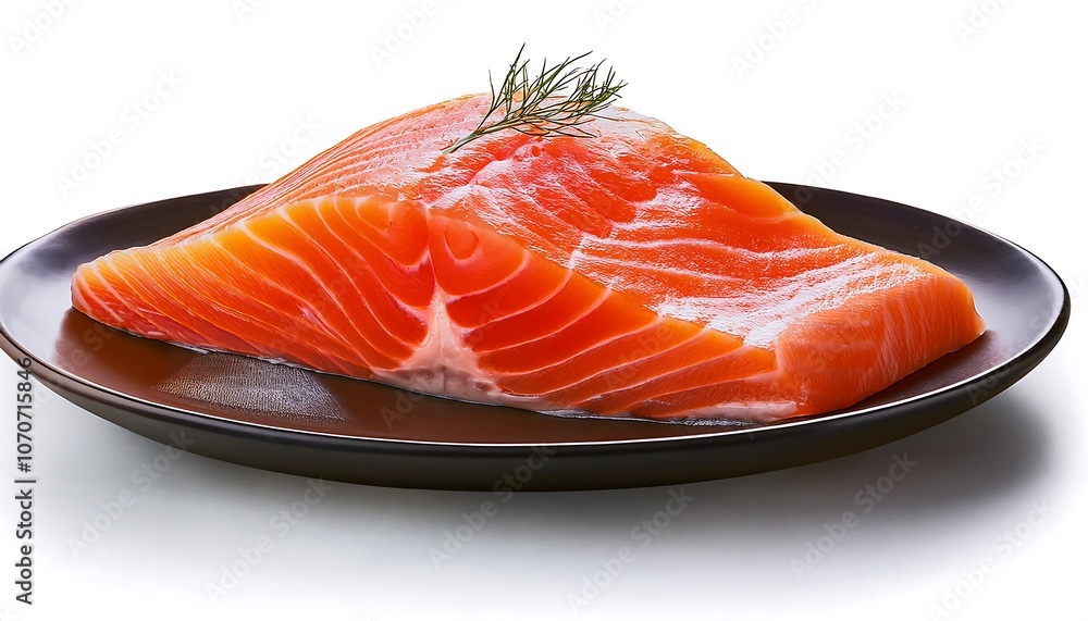 Raw salmon fillet, a vibrant red steak, ready for sushi or a gourmet meal Raw salmon fillet, a vibrant red steak, ready for sushi or a gourmet meal