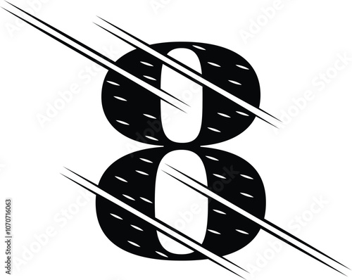 Stylish Number 8 with Speed Lines
A bold black number 8 with a textured etched pattern intersected by diagonal speed lines