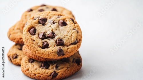 Chocolate chip cookies on a white background, copy space 