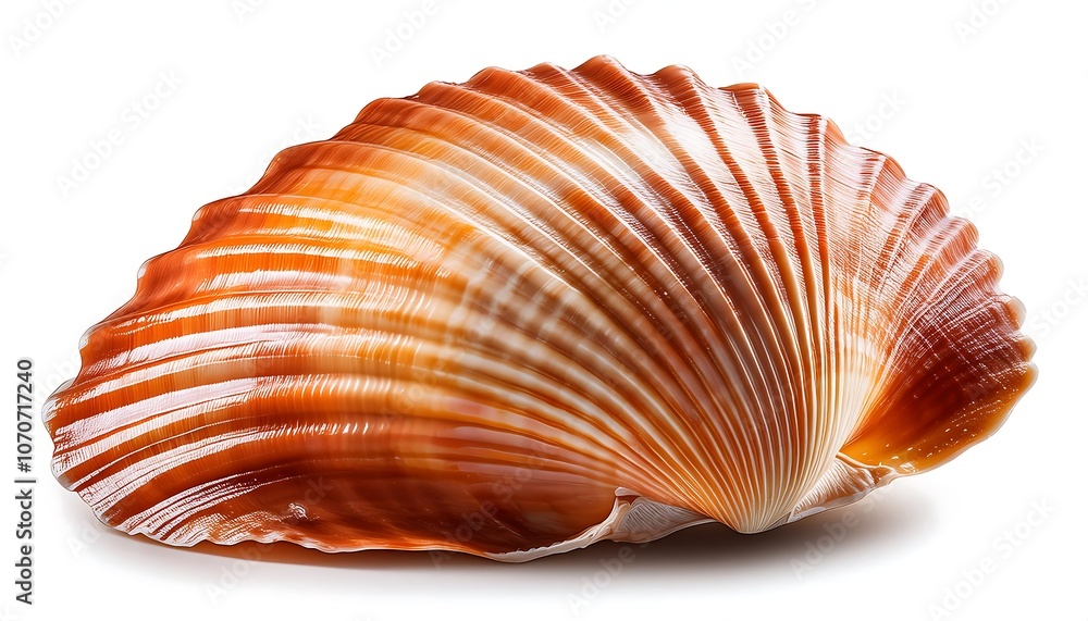 Isolated scallop shell on white background, perfect for marine or tropical decoration Isolated scallop shell on white background, perfect for marine or tropical decoration