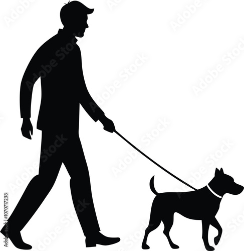 man walking with dog silhouette  vector illustration black and white