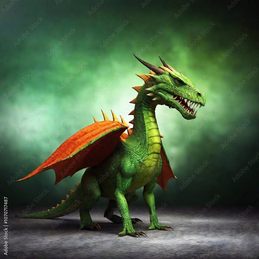 Fototapeta premium 3 d rendering of a fantasy dragon isolated on dark background