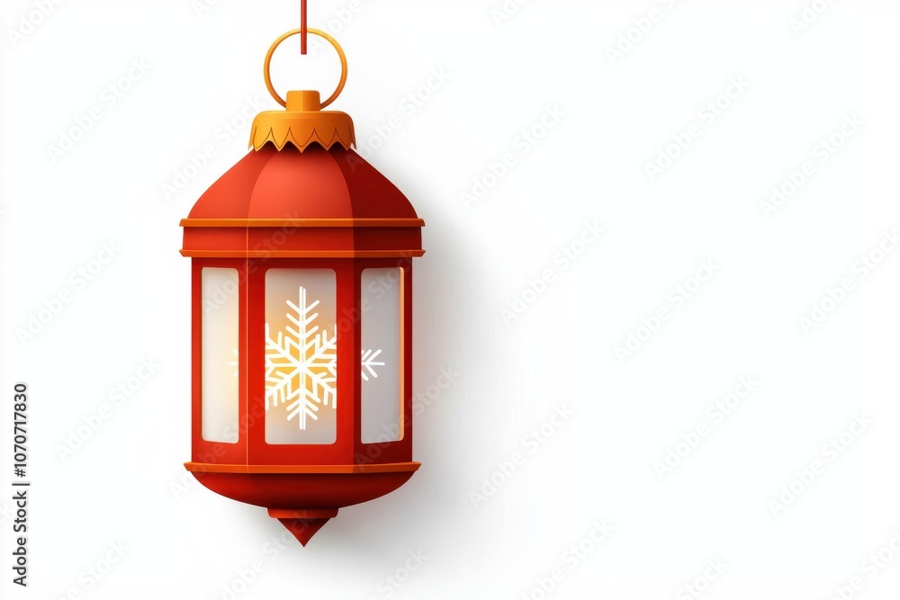 A festive red lantern with a snowflake design, hanging against a white background, perfect for winter or holiday decorations. A festive red lantern with a snowflake design, hanging against a white background, perfect for winter or holiday decorations.