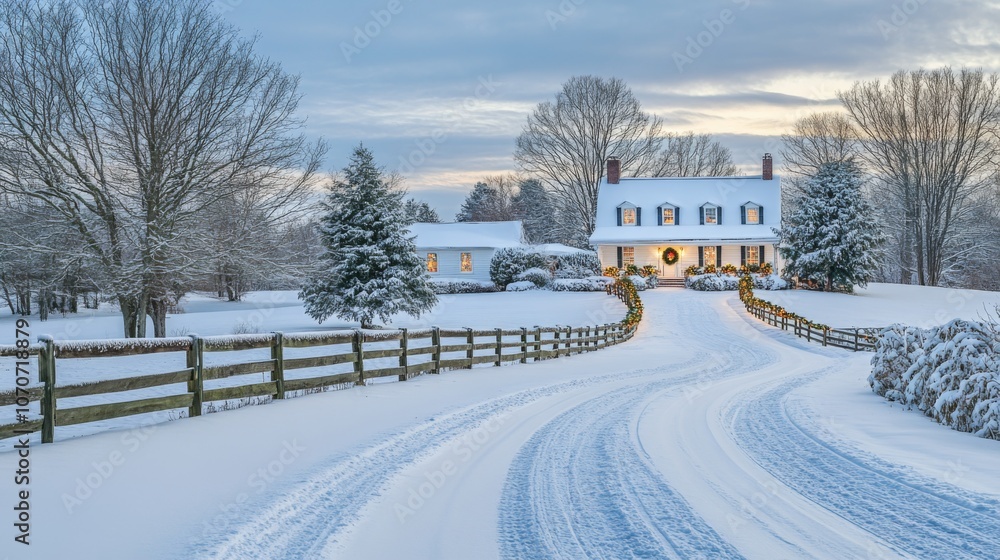 A Snow-Covered Country Home Decorated for Christmas A Snow-Covered Country Home Decorated for Christmas
