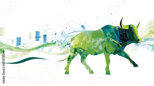 watercolor of a bullish Green lines