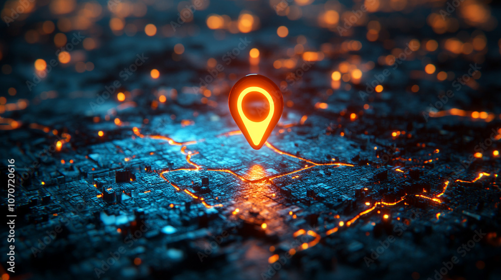 glowing location pin on an interactive digital map, symbolizing precision, connectivity, and navigation in modern technology. The vibrant display highlights data-driven exploration and spatial awarene glowing location pin on an interactive digital map, symbolizing precision, connectivity, and navigation in modern technology. The vibrant display highlights data-driven exploration and spatial awarene