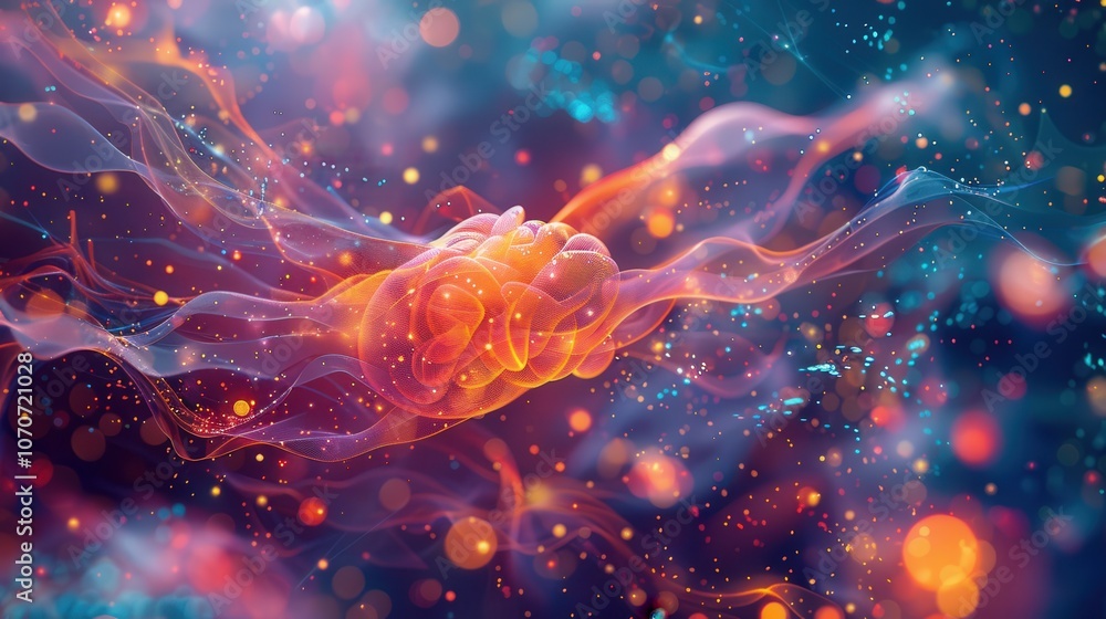 An abstract, artistic representation of brain cells, using bold colors and shapes An abstract, artistic representation of brain cells, using bold colors and shapes
