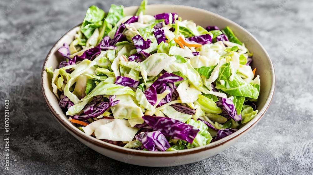 Twotone cabbage coleslaw with purple and green cabbage, artfully styled in a bowl, crisp textures and rich colors, food photography Twotone cabbage coleslaw with purple and green cabbage, artfully styled in a bowl, crisp textures and rich colors, food photography