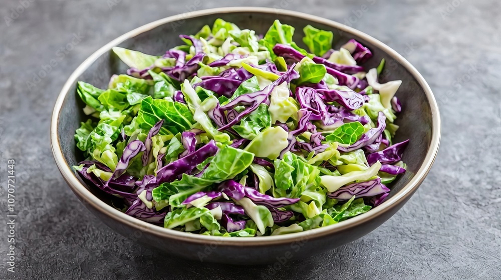 Twotone cabbage coleslaw with purple and green cabbage, artfully styled in a bowl, crisp textures and rich colors, food photography Twotone cabbage coleslaw with purple and green cabbage, artfully styled in a bowl, crisp textures and rich colors, food photography