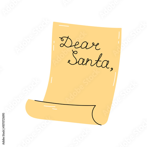 Christmas scroll letter to Santa. Cute simple vector illustration. Flat and doodle elements