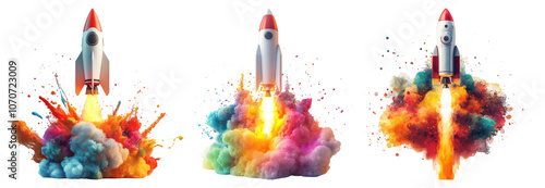 Colorful Rocket Launch with Explosive Background Effects photo