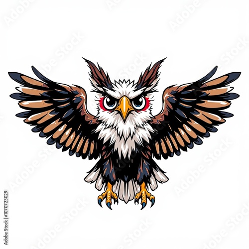 Stylized Angry Cartoon Eagle with Spread Wings 