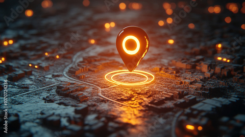 Wallpaper Mural glowing location pin on an interactive digital map, symbolizing precision, connectivity, and navigation in modern technology. The vibrant display highlights data-driven exploration and spatial awarene Torontodigital.ca