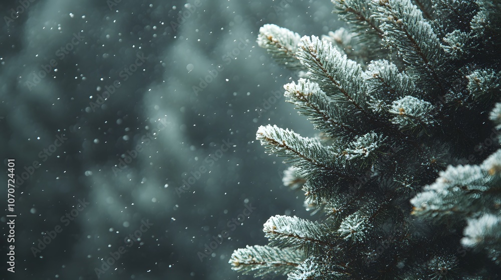 Snow-Covered Pine Branch in Winter Forest Snow-Covered Pine Branch in Winter Forest