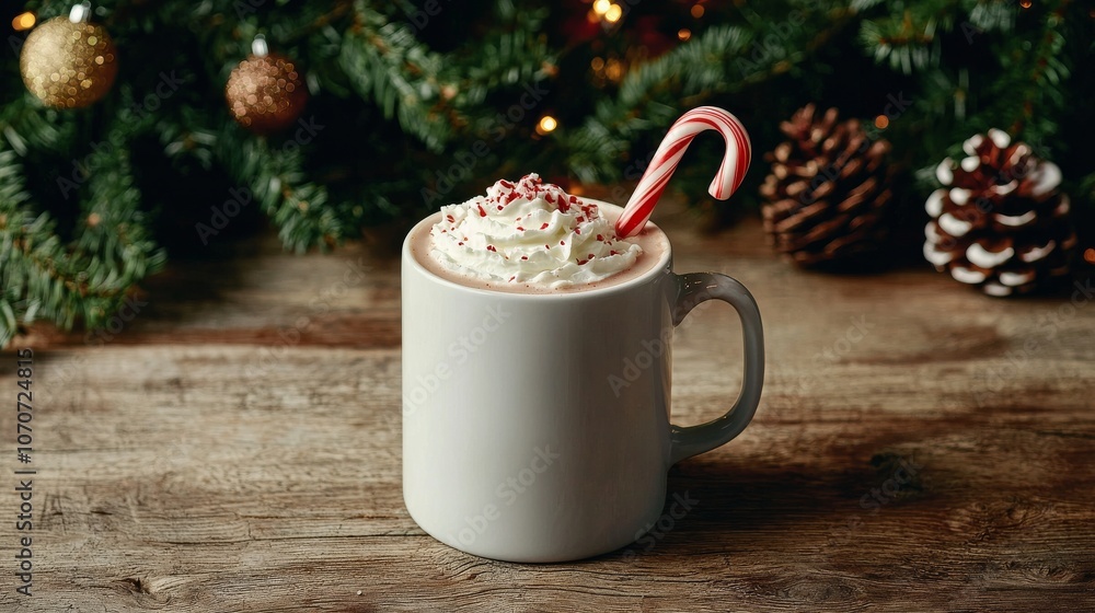 Peppermint Hot Chocolate with Whipped Cream and Candy Cane. Peppermint Hot Chocolate with Whipped Cream and Candy Cane.