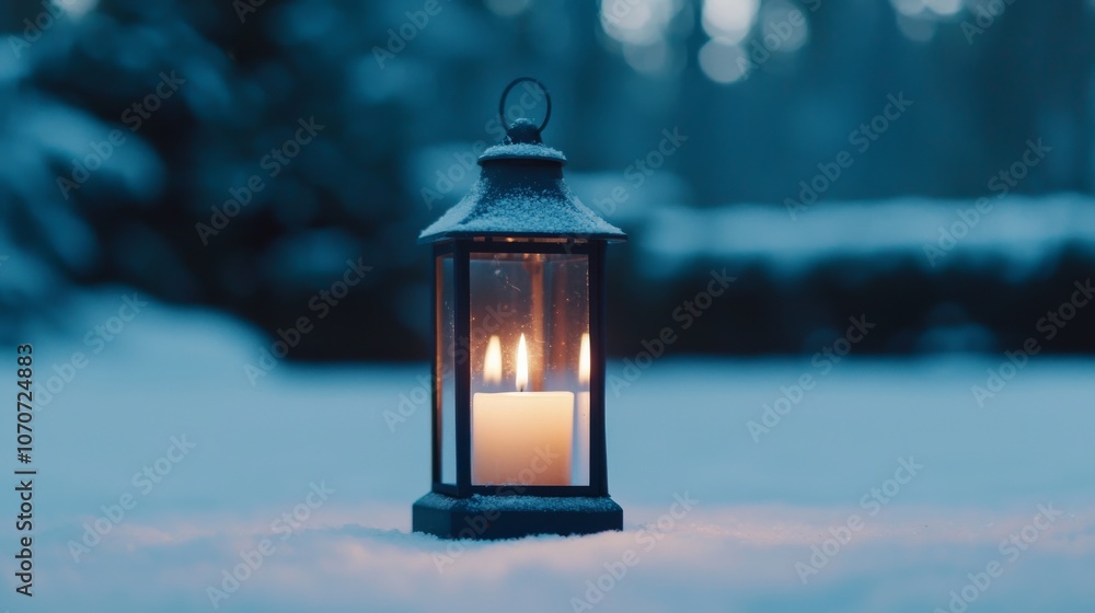 Lantern with Candle in Winter Snow Lantern with Candle in Winter Snow