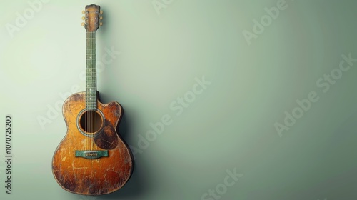 Digital rendering of a guitar with soft pastel colors, placed against a pale background, showcasing elegant design for music and audio themes photo