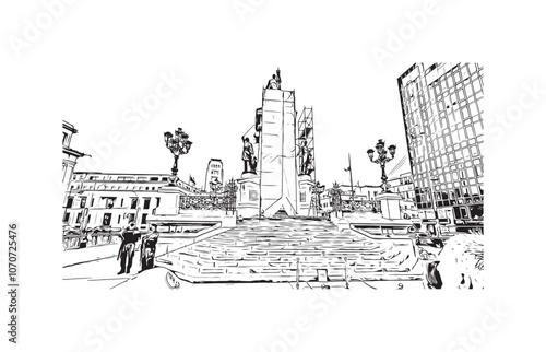 Obraz na płótnie Print Building view with landmark of Valparaiso is a city in United States. Watercolor splash with hand drawn sketch illustration in vector. w salonie