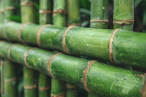 Close-up of Lush Green Bamboo Stalks Intertwined photo