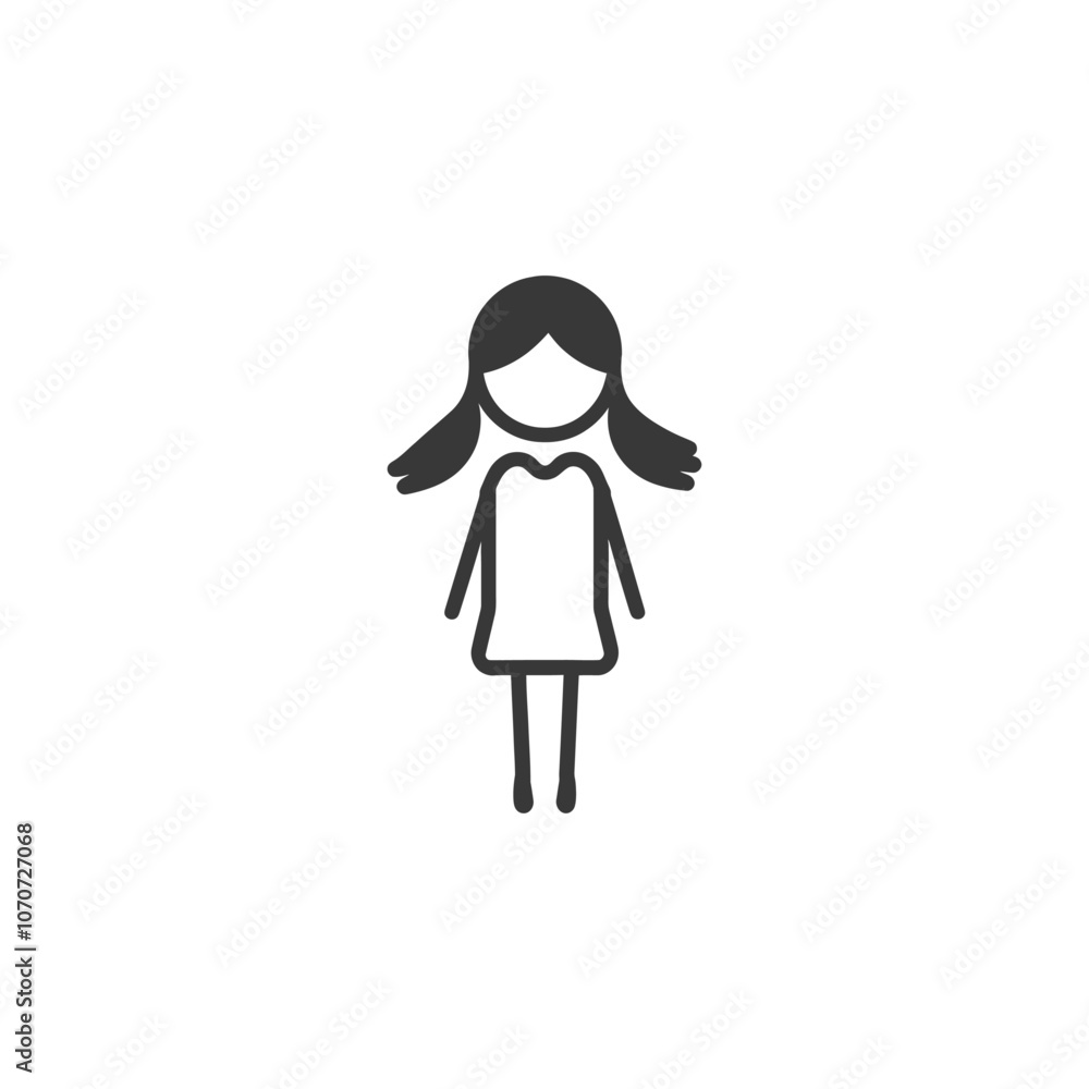 Simple Line Drawing of a Girl with Long Hair in a Dress Simple Line Drawing of a Girl with Long Hair in a Dress