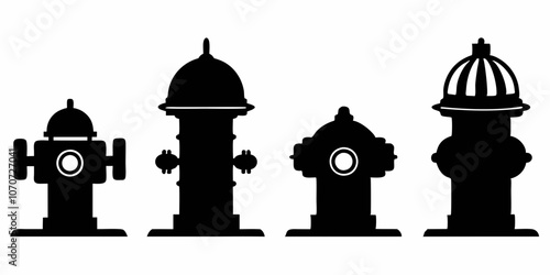 Set of fire hydrant icons. Fire hydrant black silhouette vector illustration