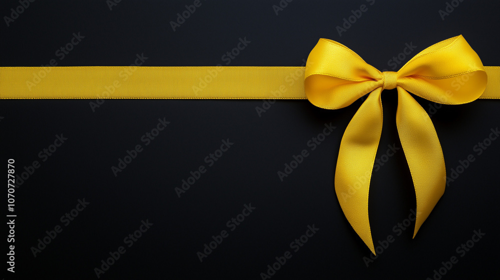 Elegant Yellow Satin Ribbon Bow on Black Background for Gifting and Decoration Elegant Yellow Satin Ribbon Bow on Black Background for Gifting and Decoration