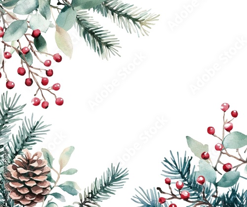 Watercolor vector Christmas banner with fir branches and place for text