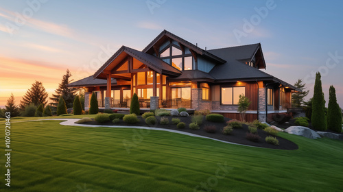 Newly Built Beautiful House at Sunset