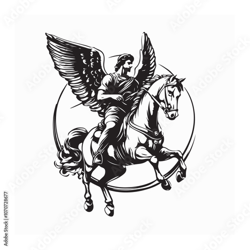 Angel man on a horse with wings image vector isolated on white background.