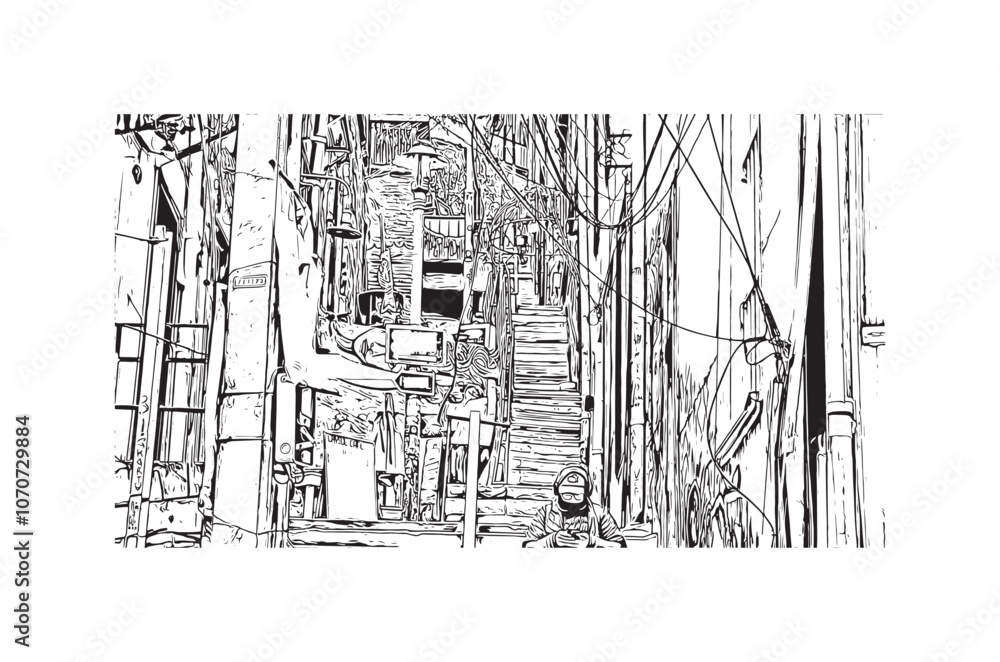 Print Building view with landmark of Valparaiso is a city in United States. Watercolor splash with hand drawn sketch illustration in vector.