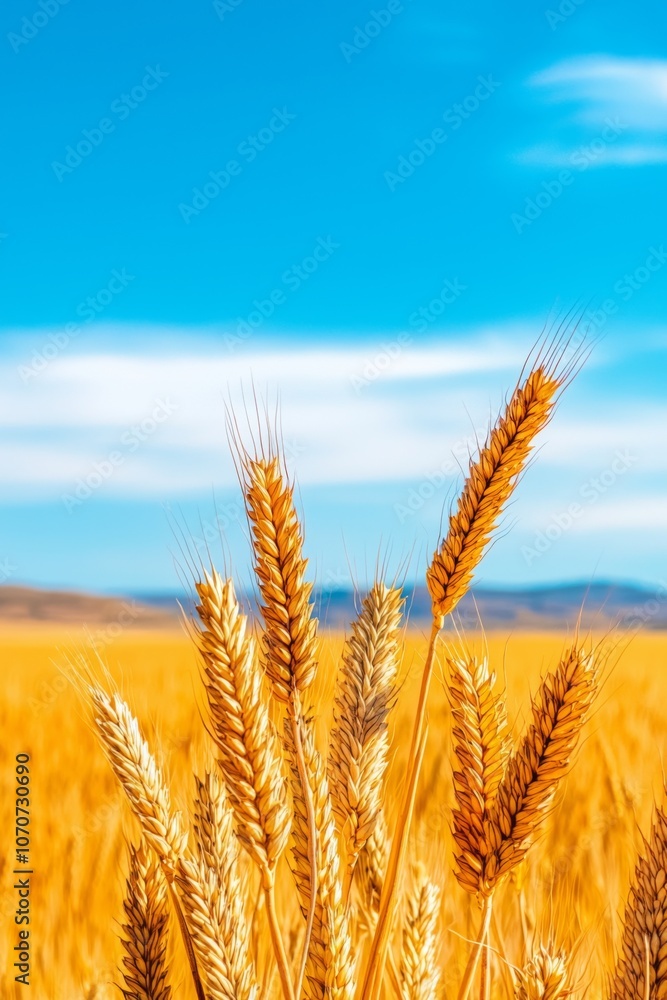 Fototapeta premium Golden Wheat Field Under Blue Sky
