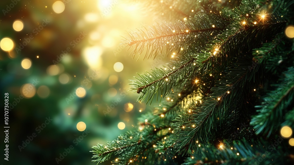 Twinkling Lights of Christmas: A close-up view of a decorated Christmas tree branch, bathed in warm, golden light. The bokeh effect creates a magical and festive atmosphere. Twinkling Lights of Christmas: A close-up view of a decorated Christmas tree branch, bathed in warm, golden light. The bokeh effect creates a magical and festive atmosphere.