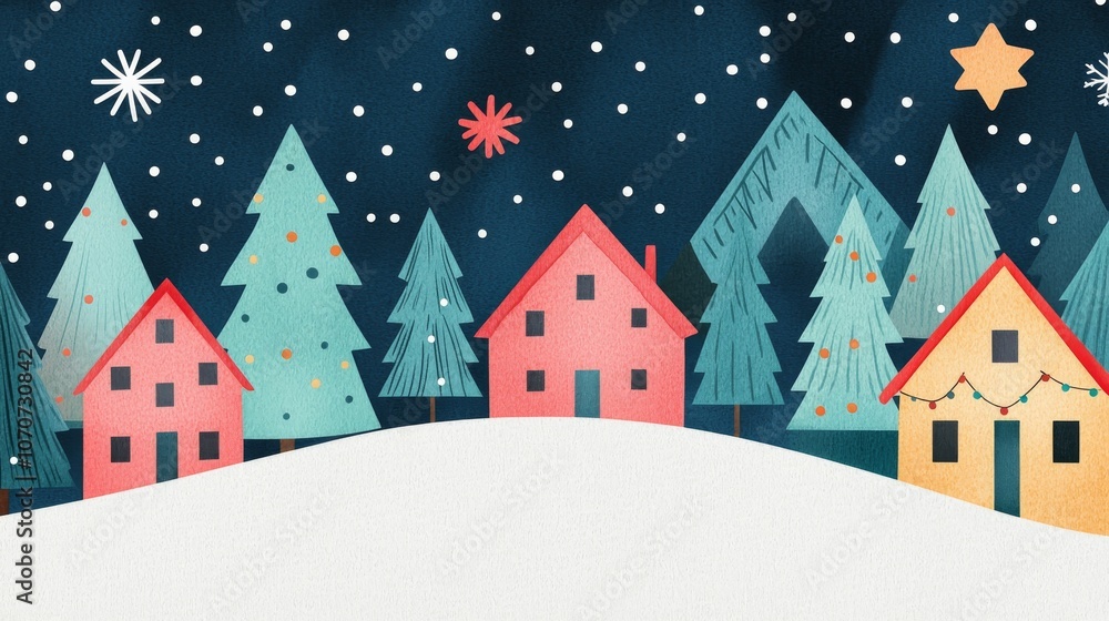 Fototapeta premium Winter Wonderland Village Illustration
