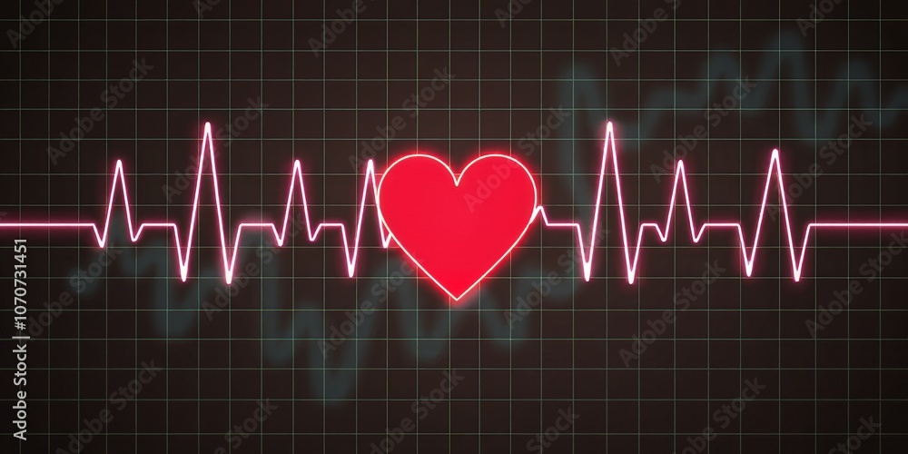 Red heart on an EKG with a  heartbeat line.