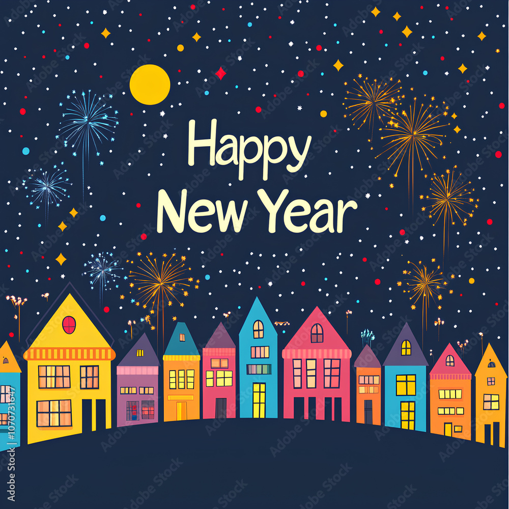 Fototapeta premium new year theme flat design background with text Happy New Year