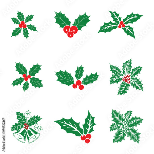 Christmas Holly SVG Silhouette, Holly berry icon. Christmas symbol vector illustration