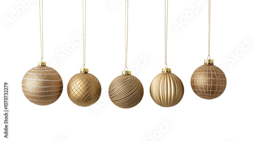 金色のクリスマスオーナメントをぶら下げ6個セット PNG 透過背景