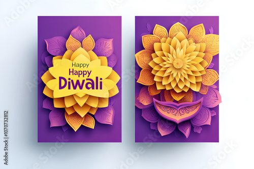 Two Diwali cards with colorful paper cut out Rangoli pattern-3 photo