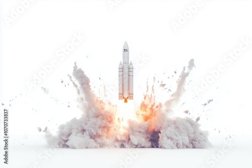 Ariane 6 rocket lifting off, leaving smoke and fire trail behind