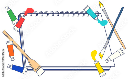 スケッチブックと筆と絵の具のイラスト素材